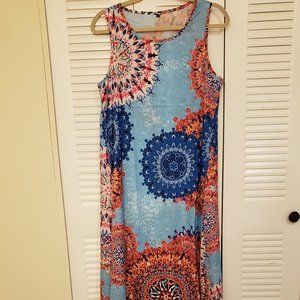 Floral Peasant Round Neckline Maxi A-line Dress